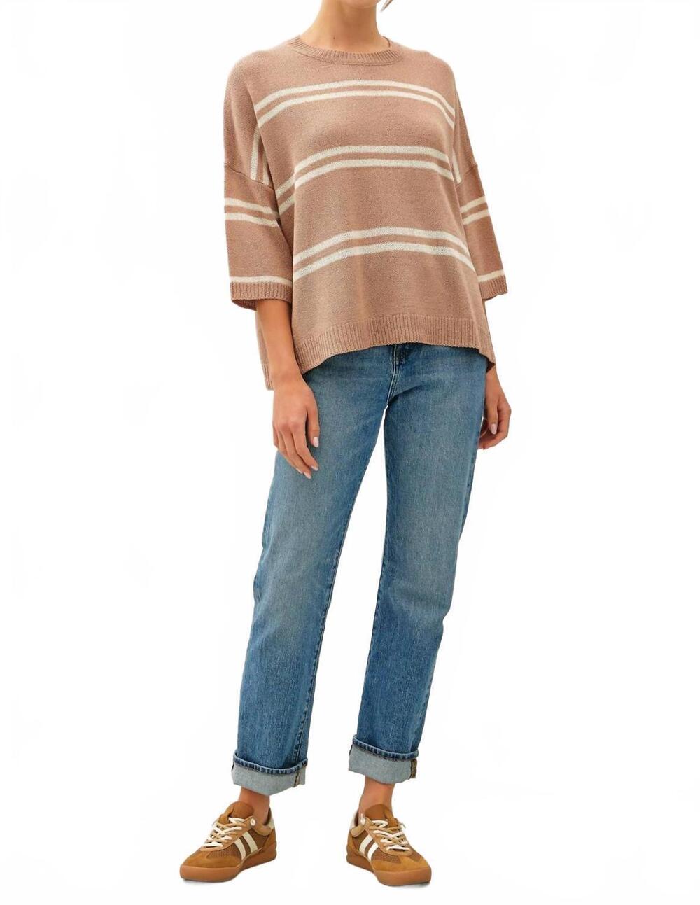 NEW BE COOL striped knit sweater in taupe